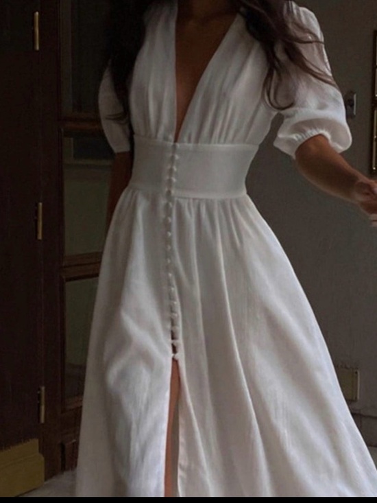 Commense Dresses & Skirts - Commense White Midi Dress with Button Front